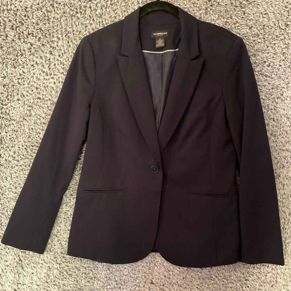 LIZ CLAIBORNE Women's Size 8 Career Navy blue Blazer Jacket with pockets